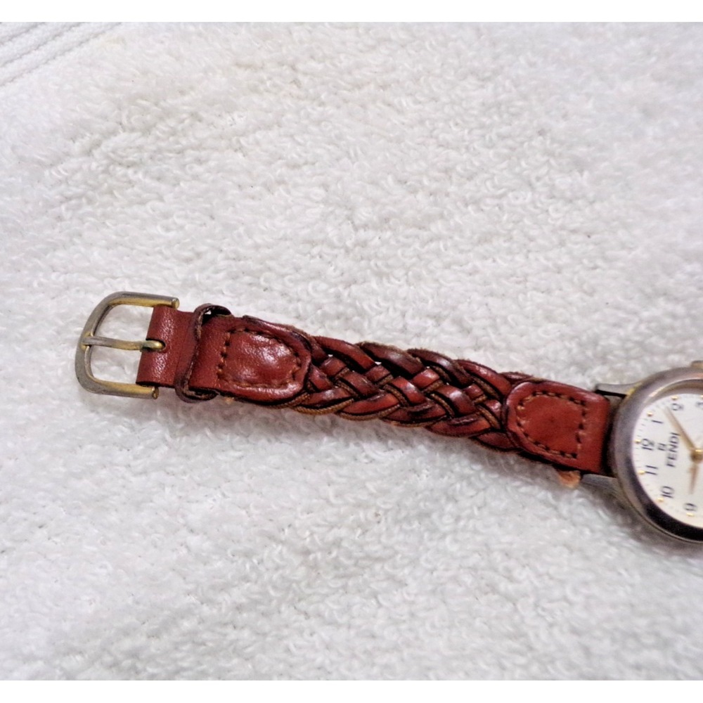 FENDI Womens Watch Braided Band Gold Tone Bezel Swiss Watch Visage 1432 Quartz - Picture 3 of 6
